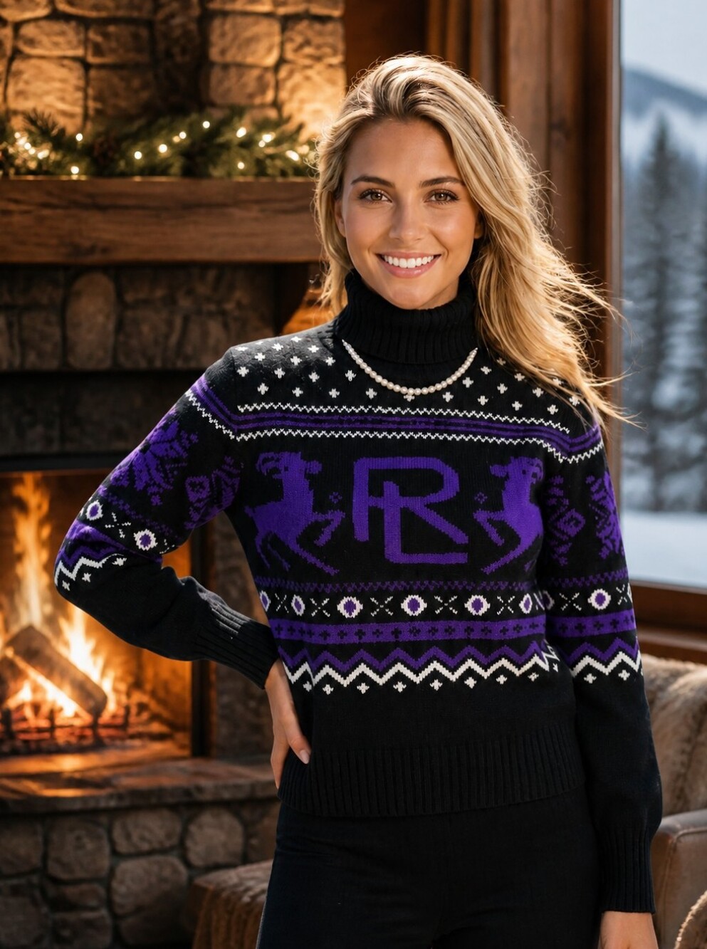 RALPH LAUREN COLLECTION Hand-Knit Cashmere Fair Isle Turtleneck Sweater Small - Picture 2 of 13
